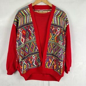 LIN CANOLA Vintage Embroidered Aztec Sweater Multicoloured Size Large‎